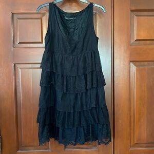 Zara tiered lace tunic tank dress black